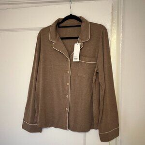 Women's Stretch-Knit Bamboo Pajama Set (Long Sleeve Top & Pants) - Walnut, XS